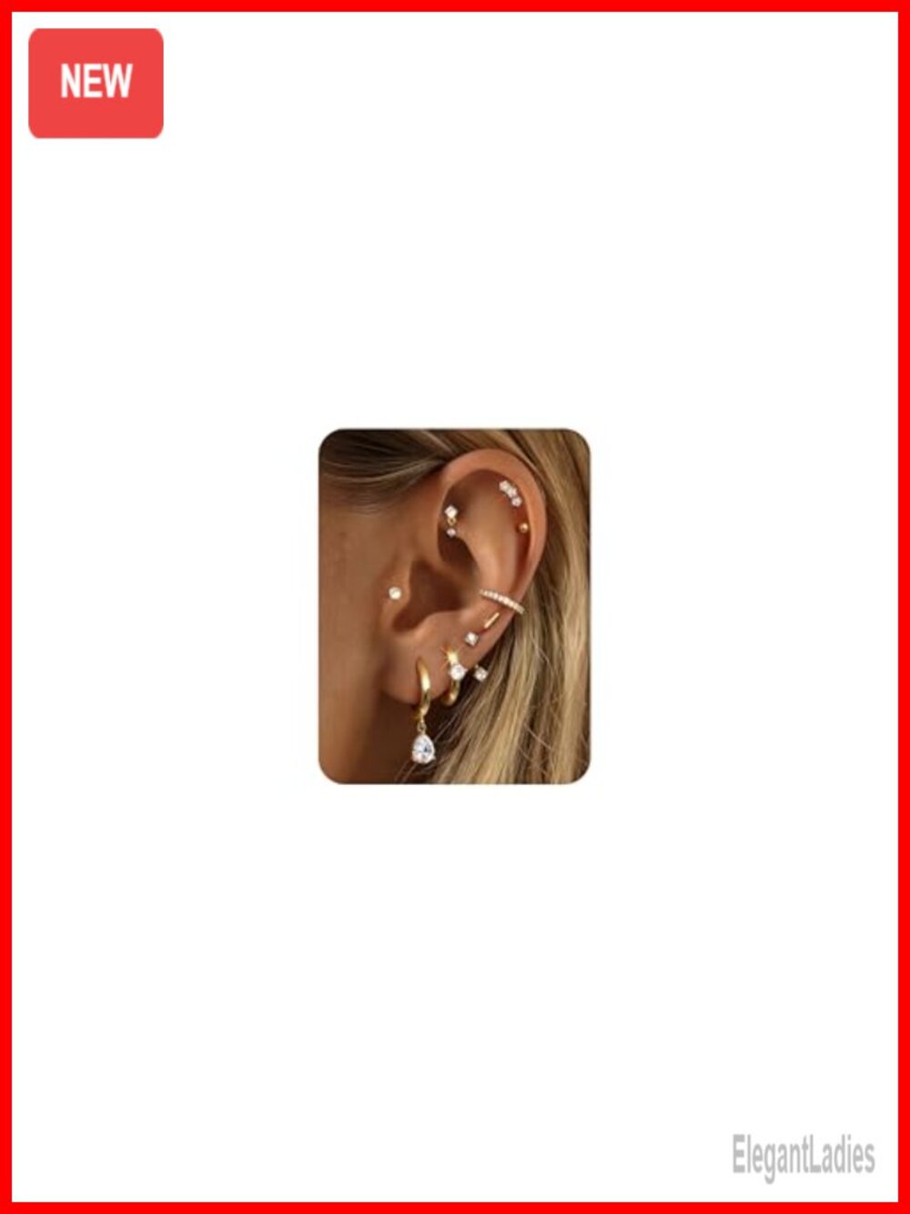 9 Pairs 14K Gold Plated Hypoallergenic Earring Stacks Stud Hoop Set